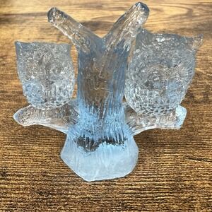 Vintage Owls Blue Glass Miniature Figurine Mid-Century Style Companion Branch